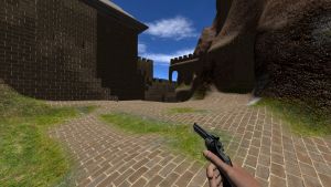 Player with magnum 44 revolver in castle